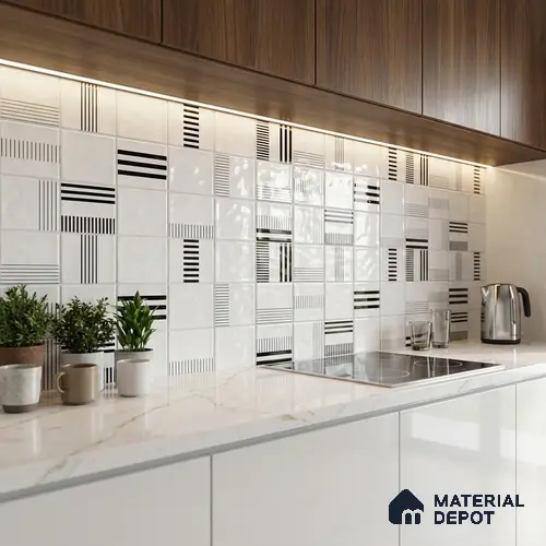 Highlighter Wall Tile TL 06007 I Dove White Decore B 2 ft x 1 ft Ceramic Glossy Finish - 7.5 mm | Suitable For Kitchen, Bathroom