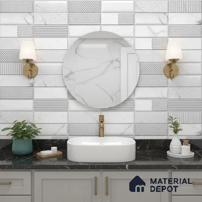 Endless Wall Tile TL 06008 Aura Bianco Decor A 2 ft x 1 ft Ceramic Gloster Matte Finish - 7.5 mm | Suitable For Kitchen, Bathroom (Sample)