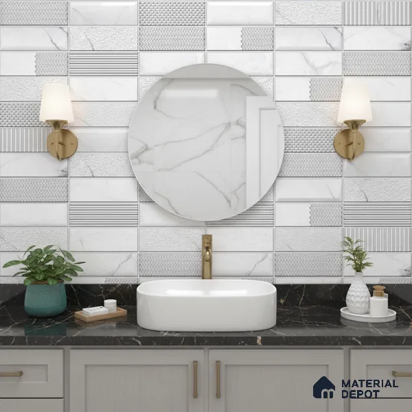Endless Wall Tile TL 06008 Aura Bianco Decor A 2 ft x 1 ft Ceramic Gloster Matte Finish - 7.5 mm | Suitable For Kitchen, Bathroom (Sample)