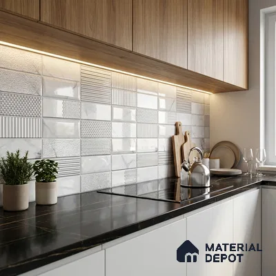 Endless Wall Tile TL 06008 Aura Bianco Decor A 2 ft x 1 ft Ceramic Gloster Matte Finish - 7.5 mm | Suitable For Kitchen, Bathroom (Sample)