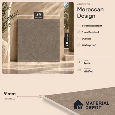 Moroccan Look Floor & Wall Tile TL 06013 Sunburst Sparkle 2 ft x 2 ft Rustic Carving Matte Finish Vitrified Tile - 9 mm | 4 Random Design | Suitable For Kitchen, Bathroom, Dining Area | Please Expect a Slight Variation of Pattern