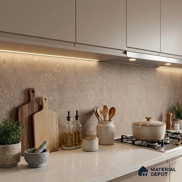 Moroccan Look Floor & Wall Tile TL 06013 Sunburst Sparkle 2 ft x 2 ft Rustic Carving Matte Finish Vitrified Tile - 9 mm | 4 Random Design | Suitable For Kitchen, Bathroom, Dining Area | Please Expect a Slight Variation of Pattern