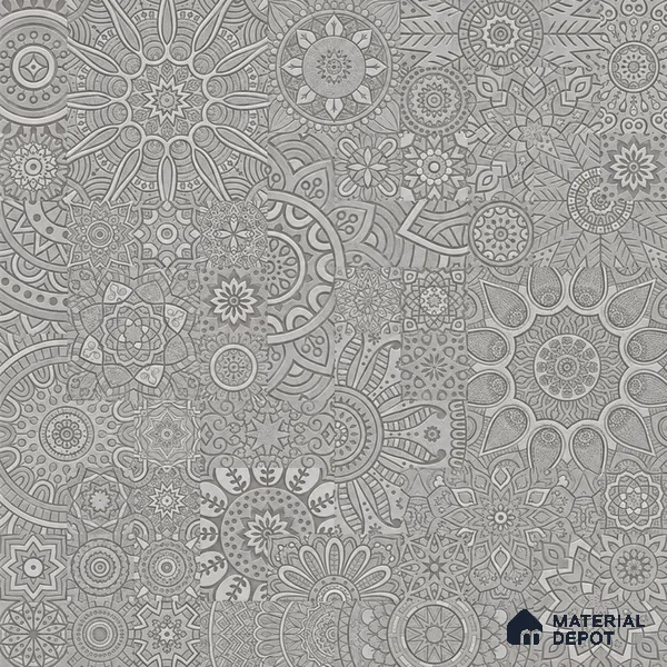 Moroccan Look Floor & Wall Tile TL 06014 Celestial Silver 2 ft x 2 ft Rustic Carving Matte Finish Vitrified Tile - 9 mm | 4 Random Design | Suitable For Kitchen, Bathroom, Dining Area | Please Expect a Slight Variation of Pattern