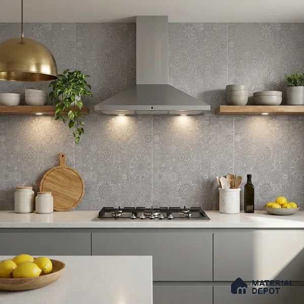 Moroccan Look Floor & Wall Tile TL 06014 Celestial Silver 2 ft x 2 ft Rustic Carving Matte Finish Vitrified Tile - 9 mm | 4 Random Design | Suitable For Kitchen, Bathroom, Dining Area | Please Expect a Slight Variation of Pattern