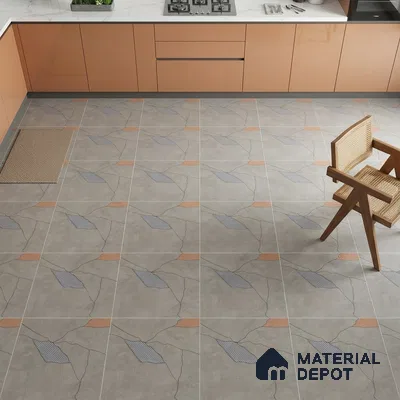 Stone Look Floor & Wall Tile TL 06015 Zen Silver Arte 2 ft x 2 ft Rustic Carving Matte Finish Vitrified Tile - 9 mm | 8 Random Design | Suitable For Living Room, Bedroom, Bathroom, Kitchen & Dining