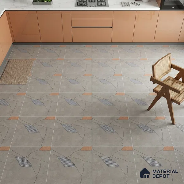 Stone Look Floor & Wall Tile TL 06015 Zen Silver Arte 2 ft x 2 ft Rustic Carving Matte Finish Vitrified Tile - 9 mm | 8 Random Design | Suitable For Living Room, Bedroom, Bathroom, Kitchen & Dining