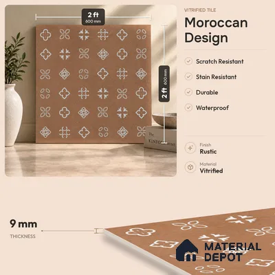 Moroccans Look Floor & Wall Tile TL 06016 Texture Memoria 2 ft x 2 ft Rustic Carving Matte Finish Vitrified Tile - 9 mm | 4 Random Design | Suitable For Kitchen, Foyer, Balcony | Please Expect a Slight Variation of Pattern
