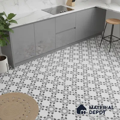 Moroccan Look Floor & Wall Tile TL 06018 Glazed Ice 2 ft x 2 ft Rustic Carving Matte Finish Vitrified Tile - 9 mm | 1 Random Design | Suitable For Living Room, Bedroom, Bathroom, Kitchen & Dining | Please Expect a Slight Variation of Pattern (Sample)