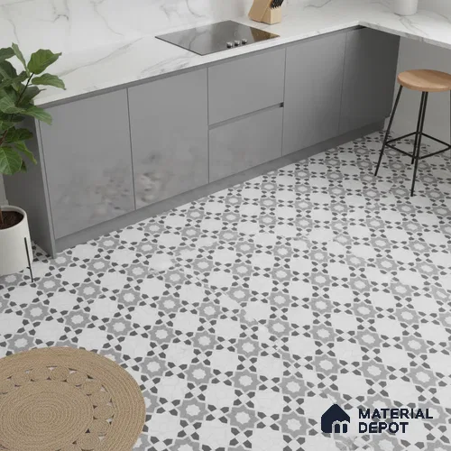Moroccan Look Floor & Wall Tile TL 06018 Glazed Ice 2 ft x 2 ft Rustic Carving Matte Finish Vitrified Tile - 9 mm | 1 Random Design | Suitable For Living Room, Bedroom, Bathroom, Kitchen & Dining | Please Expect a Slight Variation of Pattern