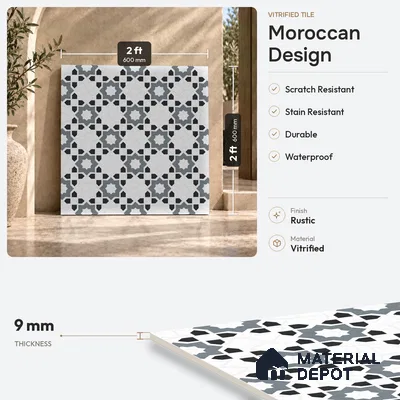 Moroccan Look Floor & Wall Tile TL 06018 Glazed Ice 2 ft x 2 ft Rustic Carving Matte Finish Vitrified Tile - 9 mm | 1 Random Design | Suitable For Kitchen, Bathroom, Dining Area | Please Expect a Slight Variation of Pattern