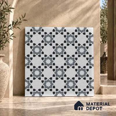 Moroccan Look Floor & Wall Tile TL 06018 Glazed Ice 2 ft x 2 ft Rustic Carving Matte Finish Vitrified Tile - 9 mm | 1 Random Design | Suitable For Kitchen, Bathroom, Dining Area | Please Expect a Slight Variation of Pattern