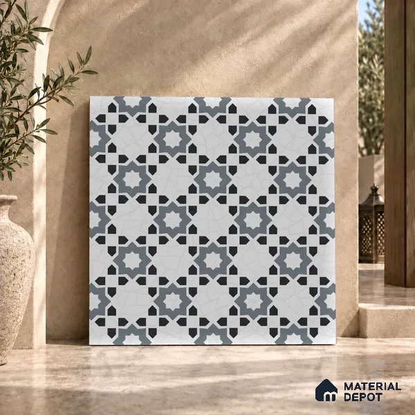 Moroccan Look Floor & Wall Tile TL 06018 Glazed Ice 2 ft x 2 ft Rustic Carving Matte Finish Vitrified Tile - 9 mm | 1 Random Design | Suitable For Kitchen, Bathroom, Dining Area | Please Expect a Slight Variation of Pattern