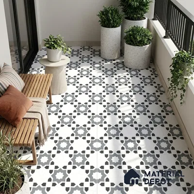 Moroccan Look Floor & Wall Tile TL 06018 Glazed Ice 2 ft x 2 ft Rustic Carving Matte Finish Vitrified Tile - 9 mm | 1 Random Design | Suitable For Kitchen, Bathroom, Dining Area | Please Expect a Slight Variation of Pattern