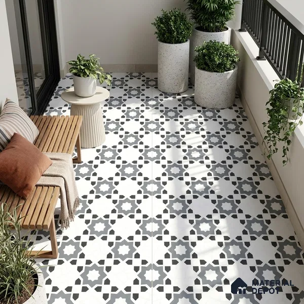 Moroccan Look Floor & Wall Tile TL 06018 Glazed Ice 2 ft x 2 ft Rustic Carving Matte Finish Vitrified Tile - 9 mm | 1 Random Design | Suitable For Kitchen, Bathroom, Dining Area | Please Expect a Slight Variation of Pattern