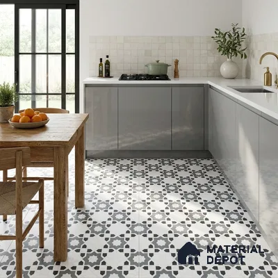 Moroccan Look Floor & Wall Tile TL 06018 Glazed Ice 2 ft x 2 ft Rustic Carving Matte Finish Vitrified Tile - 9 mm | 1 Random Design | Suitable For Kitchen, Bathroom, Dining Area | Please Expect a Slight Variation of Pattern