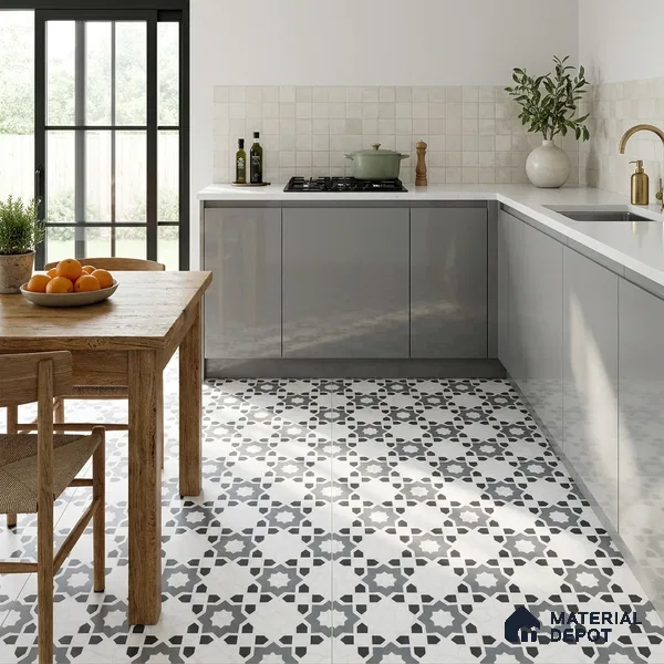 Moroccan Look Floor & Wall Tile TL 06018 Glazed Ice 2 ft x 2 ft Rustic Carving Matte Finish Vitrified Tile - 9 mm | 1 Random Design | Suitable For Kitchen, Bathroom, Dining Area | Please Expect a Slight Variation of Pattern