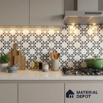 Moroccan Look Floor & Wall Tile TL 06018 Glazed Ice 2 ft x 2 ft Rustic Carving Matte Finish Vitrified Tile - 9 mm | 1 Random Design | Suitable For Kitchen, Bathroom, Dining Area | Please Expect a Slight Variation of Pattern
