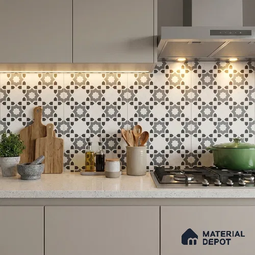 Moroccan Look Floor & Wall Tile TL 06018 Glazed Ice 2 ft x 2 ft Rustic Carving Matte Finish Vitrified Tile - 9 mm | 1 Random Design | Suitable For Kitchen, Bathroom, Dining Area | Please Expect a Slight Variation of Pattern
