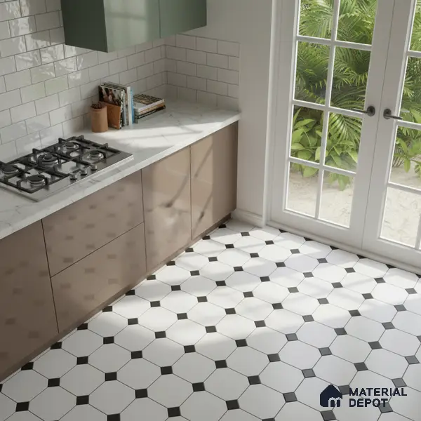 Moroccan Look Floor & Wall Tile TL 06020 Prism Octo 2 ft x 2 ft Rustic Carving Matte Finish Vitrified Tile - 9 mm |  Suitable For Living Room, Bedroom, Bathroom, Kitchen & Dining | Please Expect a Slight Variation of Pattern