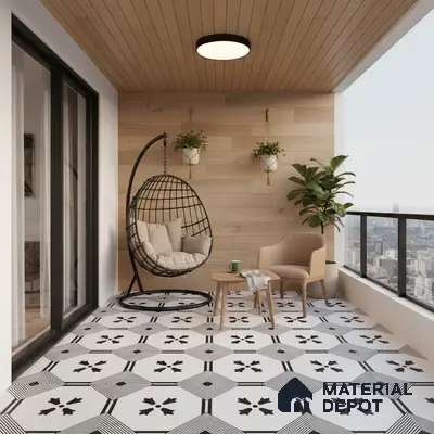 Moroccan Look Floor & Wall Tile TL 06021 Pristine Shimmer 2 ft x 2 ft Rustic Carving Matte Finish Vitrified Tile - 9 mm |  Suitable For Living Room, Bedroom, Bathroom, Kitchen & Dining | Please Expect a Slight Variation of Pattern