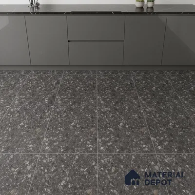 Terrazzo Floor & Wall Tile TL 06022 B Carrara Nero 2 ft x 2 ft Rustic Carving Matte Finish Vitrified Tile - 9 mm | 6 Random Design | Suitable For Living Room, Bedroom, Bathroom, Kitchen & Dining
