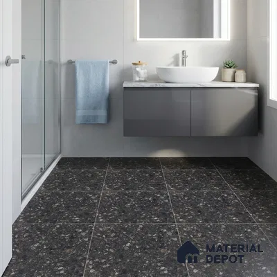 Terrazzo Floor & Wall Tile TL 06022 B Carrara Nero 2 ft x 2 ft Rustic Carving Matte Finish Vitrified Tile - 9 mm | 6 Random Design | Suitable For Living Room, Bedroom, Bathroom, Kitchen & Dining