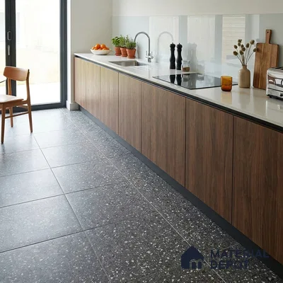 Terrazzo Floor & Wall Tile TL 06022 B Carrara Nero 2 ft x 2 ft Rustic Carving Matte Finish Vitrified Tile - 9 mm | 6 Random Design | Suitable For Living Room, Bedroom, Bathroom, Kitchen & Dining