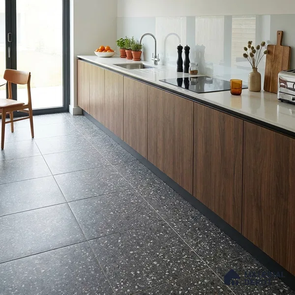 Terrazzo Floor & Wall Tile TL 06022 B Carrara Nero 2 ft x 2 ft Rustic Carving Matte Finish Vitrified Tile - 9 mm | 6 Random Design | Suitable For Living Room, Bedroom, Bathroom, Kitchen & Dining