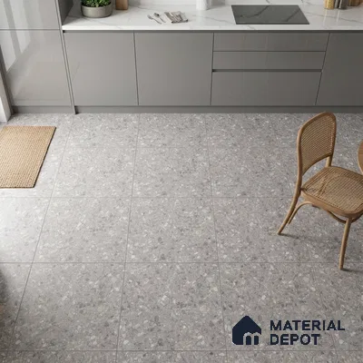 Terrazzo Floor & Wall Tile TL 06022 Carrara White 2 ft x 2 ft Rustic Carving Matte Finish Vitrified Tile - 9 mm | 6 Random Design | Suitable For Living Room, Bedroom, Bathroom, Kitchen & Dining (Sample)