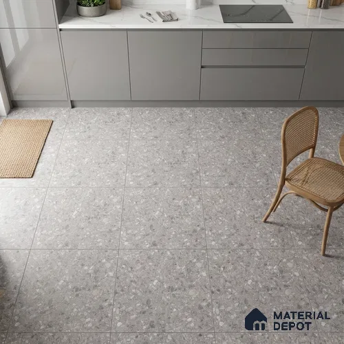 Terrazzo Floor & Wall Tile TL 06022 Carrara White 2 ft x 2 ft Rustic Carving Matte Finish Vitrified Tile - 9 mm | 6 Random Design | Suitable For Living Room, Bedroom, Bathroom, Kitchen & Dining