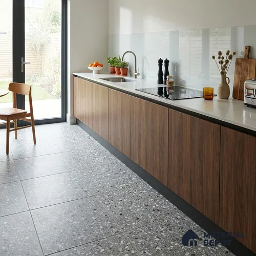 Terrazzo Floor & Wall Tile TL 06022 Carrara White 2 ft x 2 ft Rustic Carving Matte Finish Vitrified Tile - 9 mm | 6 Random Design | Suitable For Living Room, Bedroom, Bathroom, Kitchen & Dining