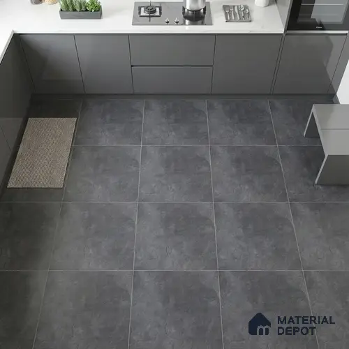 Cement Floor Tile TL 06023 F Spectra Nero 2 ft x 2 ft Vitrified Matte Slate Punch Finish - 12 mm | 6 Random Design | Ideal For Living Room, Bathroom, Restaurants