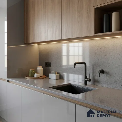 Terrazzo Counter Top Slab TL 06028 B Galaxy Grey 8 ft x 2.6 ft mm Full Body Vitrified Glossy Finish - 15 mm | Suitable For Counter Top, Dining Table Top & Window Frame