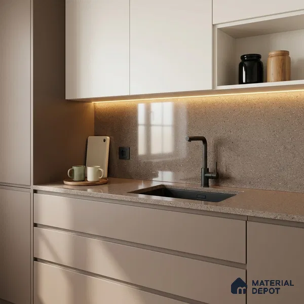 Terrazzo Counter Top Slab TL 06030 C Galaxy Moca 8 ft x 2.6 ft mm Full Body Vitrified Glossy Finish - 15 mm | Suitable For Counter Top, Dining Table Top & Window Frame