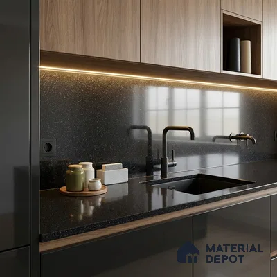 Terrazzo Counter Top Slab TL 06031 Galaxy Nero 8 ft x 2.6 ft mm Full Body Vitrified Glossy Finish - 15 mm | Suitable For Counter Top, Dining Table Top & Window Frame
