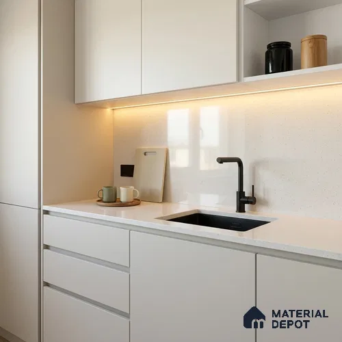 Terrazzo Counter Top Slab TL 06037 B Nexa Bianco 8 ft x 2.6 ft mm Full Body Vitrified Glossy Finish - 15 mm | Suitable For Counter Top, Dining Table Top & Window Frame