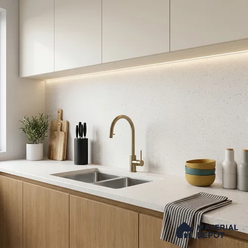 Terrazzo Counter Top Slab TL 06037 Nexa Bianco 8 ft x 2.6 ft mm Full Body Vitrified Matte Finish - 15 mm | Suitable For Counter Top, Dining Table Top & Window Frame