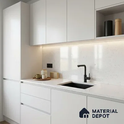 Terrazzo Counter Top Slab TL 06039 Nexa Snow 8 ft x 2.6 ft mm Full Body Vitrified Glossy Finish - 15 mm | Suitable For Counter Top, Dining Table Top & Window Frame