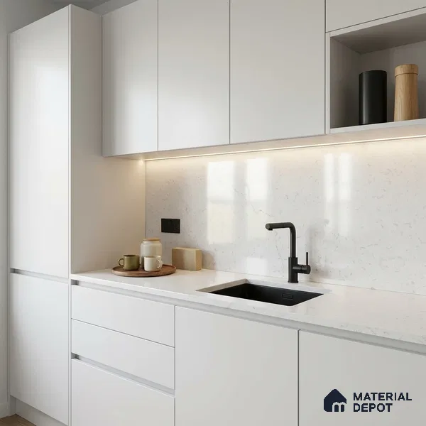 Terrazzo Counter Top Slab TL 06039 Nexa Snow 8 ft x 2.6 ft mm Full Body Vitrified Glossy Finish - 15 mm | Suitable For Counter Top, Dining Table Top & Window Frame