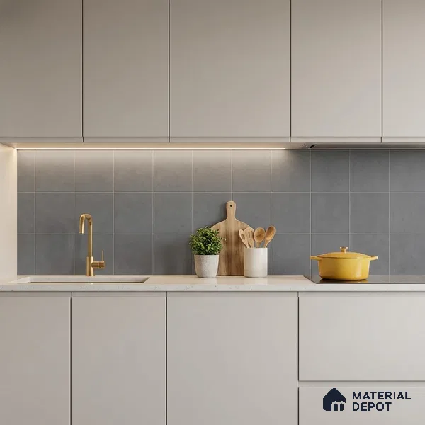 Subway Floor & Wall Tile TL 06045 Doric Grey Plain 200 x 200 mm Vitrified Matte Finish - 9 mm | Ideal For Bathroom, Kitchen | 2 mm Spacer is Mandatory | Please Expect a Slight Variation of Pattern