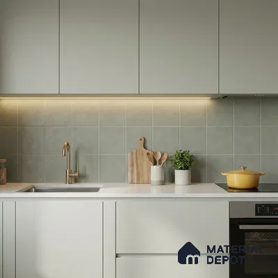 Subway Wall & Floor Tile TL 06047 Doric Sage Plain 200 x 200 mm Vitrified Matte Finish - 9 mm | Ideal For Bathroom, Kitchen | 2 mm Spacer is Mandatory | Please Expect a Slight Variation of Pattern (Sample)