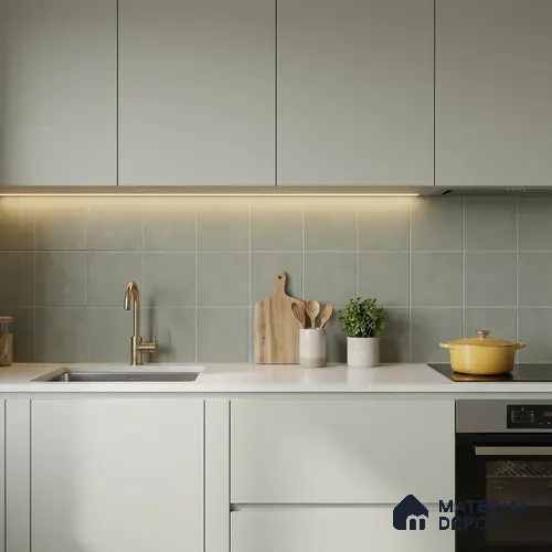 Subway Wall & Floor Tile TL 06047 Doric Sage Plain 200 x 200 mm Vitrified Matte Finish - 9 mm | Ideal For Bathroom, Kitchen | 2 mm Spacer is Mandatory | Please Expect a Slight Variation of Pattern