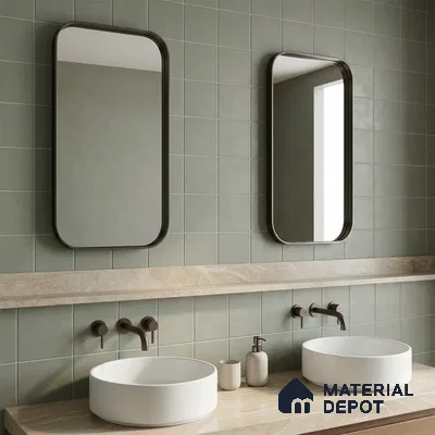 Subway Wall & Floor Tile TL 06047 Doric Sage Plain 200 x 200 mm Vitrified Matte Finish - 9 mm | Ideal For Bathroom, Kitchen | 2 mm Spacer is Mandatory | Please Expect a Slight Variation of Pattern (Sample)