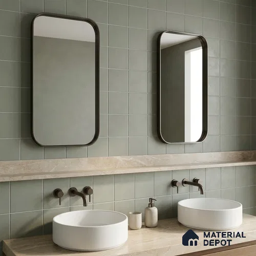 Subway Wall & Floor Tile TL 06047 Doric Sage Plain 200 x 200 mm Vitrified Matte Finish - 9 mm | Ideal For Bathroom, Kitchen | 2 mm Spacer is Mandatory | Please Expect a Slight Variation of Pattern