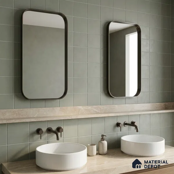 Subway Wall & Floor Tile TL 06047 Doric Sage Plain 200 x 200 mm Vitrified Matte Finish - 9 mm | Ideal For Bathroom, Kitchen | 2 mm Spacer is Mandatory | Please Expect a Slight Variation of Pattern (Sample)