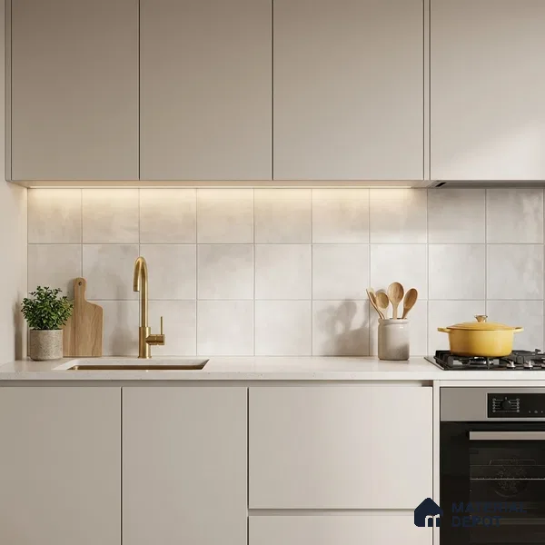 Subway Floor & Wall Tile TL 06061 Omega Plain 200 x 200 mm Vitrified Matte Finish - 9 mm | Ideal For Bathroom, Kitchen | 2 mm Spacer is Mandatory | Please Expect a Slight Variation of Pattern (Sample)
