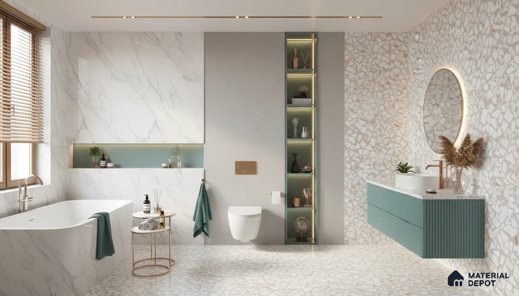 Terrazzo Floor & Wall Tile TL 06085 Trioti Bianco 4 ft x 2 ft Vitrified Matte Finish - 9 mm | 4 Random Design | Suitable For Living Room, Bedroom, Bathroom, Kitchen