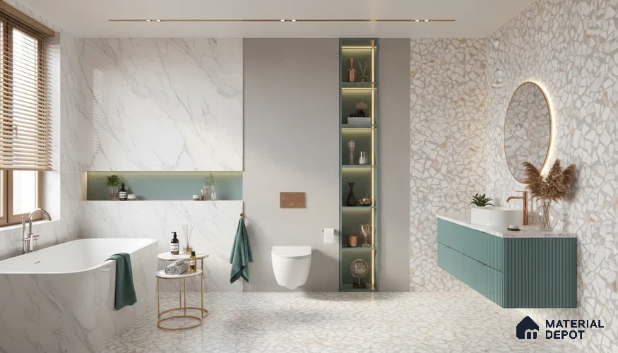 Terrazzo Floor & Wall Tile TL 06085 Trioti Bianco 4 ft x 2 ft Vitrified Matte Finish - 9 mm | 4 Random Design | Suitable For Living Room, Bedroom, Bathroom, Kitchen