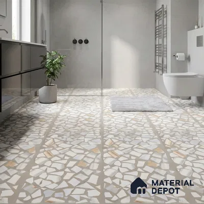 Terrazzo Floor & Wall Tile TL 06085 Trioti Bianco 4 ft x 2 ft Vitrified Matte Finish - 9 mm | 4 Random Design | Suitable For Living Room, Bedroom, Bathroom, Kitchen