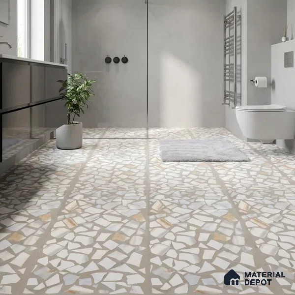Terrazzo Floor & Wall Tile TL 06085 Trioti Bianco 4 ft x 2 ft Vitrified Matte Finish - 9 mm | 4 Random Design | Suitable For Living Room, Bedroom, Bathroom, Kitchen
